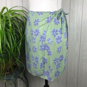 NWOT Vintage Handmade floral print adjustable wrap skirt green purple